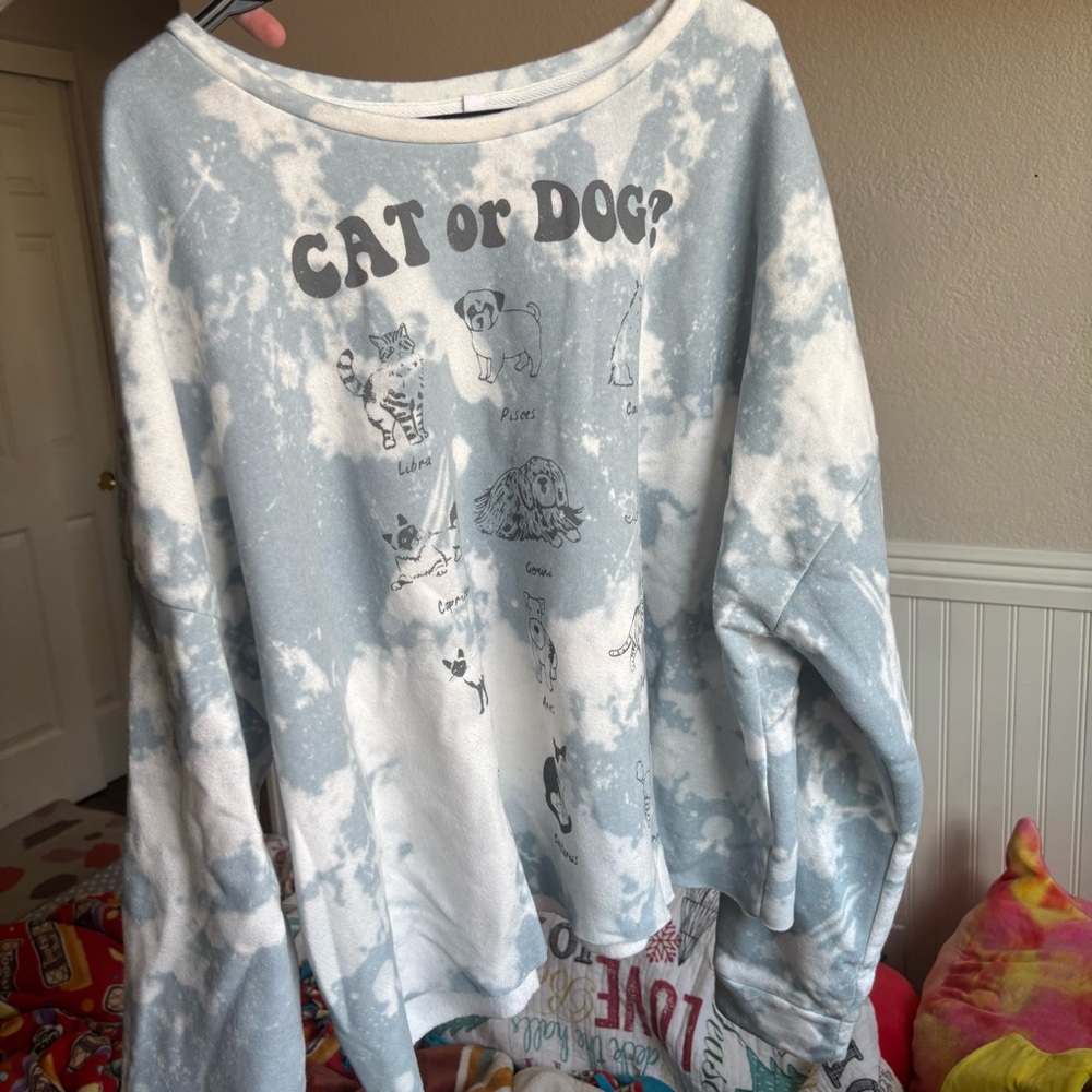 Cat or Dog Graphic Sweatshirt - Blue and White